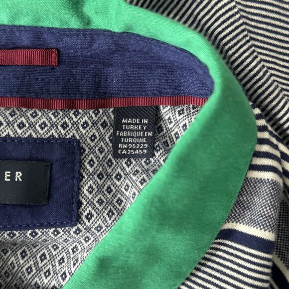 Ted Baker Shirt Mens Large Blue White Stripe Golf Polo Classic Preppy Sportswear - Picture 6 of 9